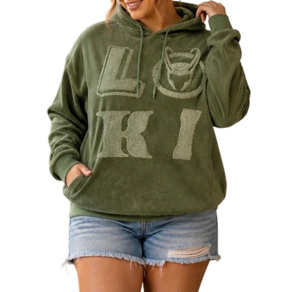 Her Universe Marvel Loki Ribbed Velvet Hoodie 2X Green Cozy Disney Villain NWT